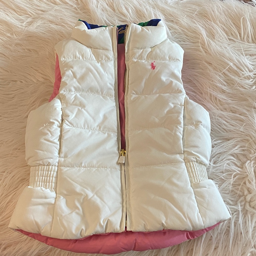 RALPH LAUREN girls reversible White and Pink Puffer Vest